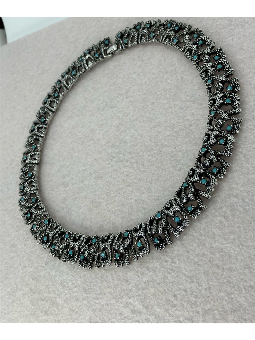 Vtg D’orlan Brutalist Abstract Modernist Blue Stone Silver Tone Collar Necklace - Picture 5 of 15